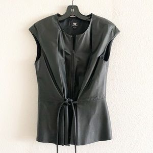 Worth Black Leather Sleeveless Tie Front Zip Vest size 2